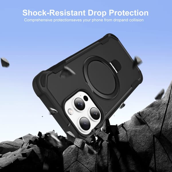 Telefonfodral för iPhone 17 Pro Max Magnetiskt Stödringhållare Stötsäkert Robust Black