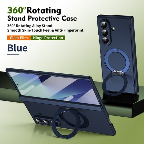 Telefondeksel til Samsung Galaxy Z Fold 7 Magnetisk Støtteben Ringholder Støtsikkert Robust Blue
