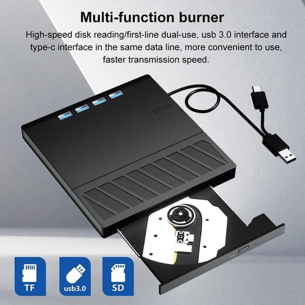 USB 3.0 Typ C Extern Optisk Enhet, CD/DVD/BD RW Spelare Skrivare Läser, för Bärbar Dator Stationär Dator Mac Windows Linux