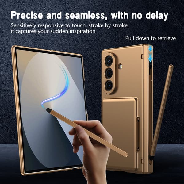 Telefonfodral för Samsung Galaxy Z Fold 7 Stöd Hinge Skydd Plånbok Stötsäker Robust Gold