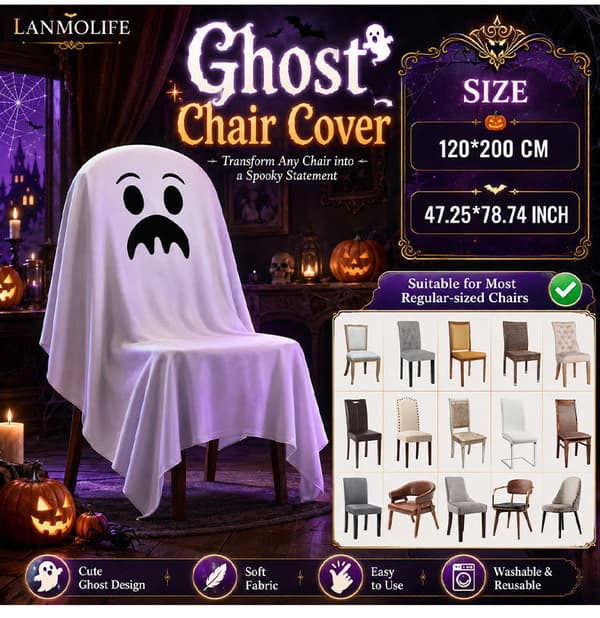 Halloween Spökstolsöverdrag, Orange, 120*200 CM, 4-pack Evil Smile