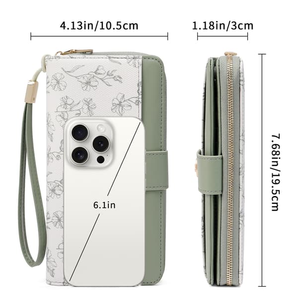 Lång plånbok för kvinnor, japanskt blommönster, RFID-blockering Pink