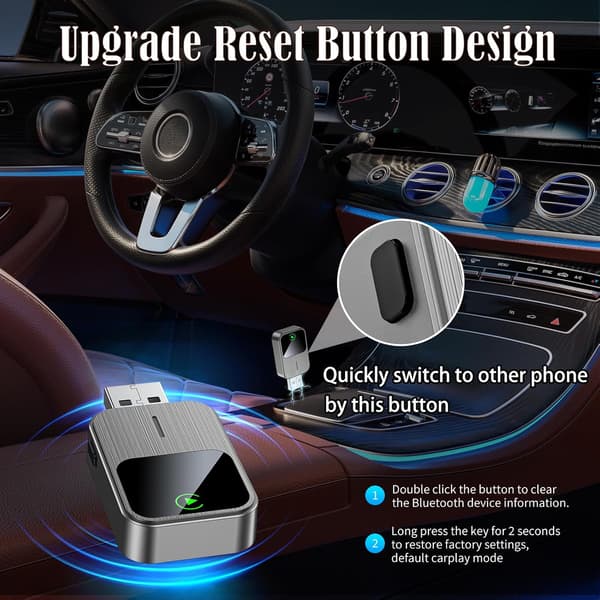 Trådløs CarPlay-adapter - Plug & Play Auto Connect til iPhone, fra 2016 og til iPhone iOS 12+