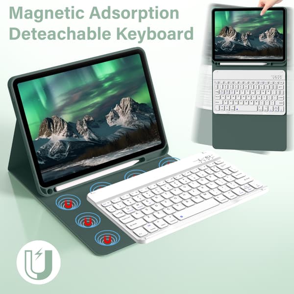 Bluetooth-tangentbordsfodral för iPad 7:e/8:e/9:e (10.2)/Air3 (10.5) tum (engelska) Dark green