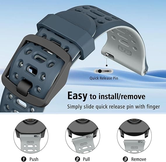 Urrem til Coros Pace 2, Forerunner 55/245/645 Music Silikone Quick Release Erstatningsrem 20mm Blue