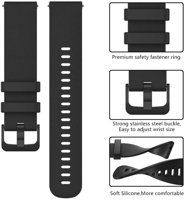 Rem til Garmin Vivoactive 4/Forerunner 255/265, 22mm Silikone Quick Release Erstatningsrem Black