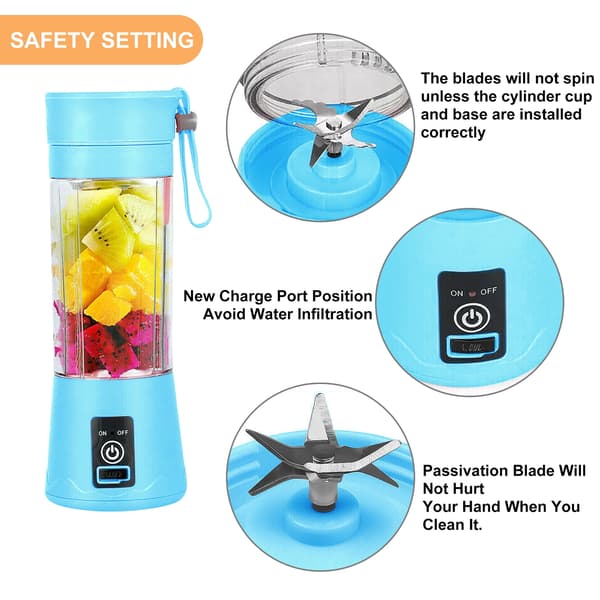 Bærbar blender juicekopp, USB oppladbar, 400 ml kapasitet Blue