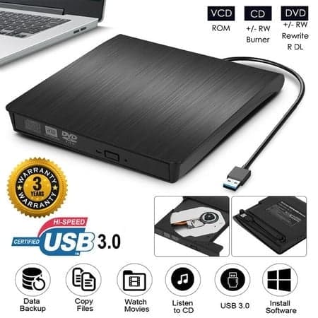 Extern CD/DVD-enhet, USB 3.0 bärbar CD/DVD +/-RW-spelare brännare, för bärbar dator PC Mac