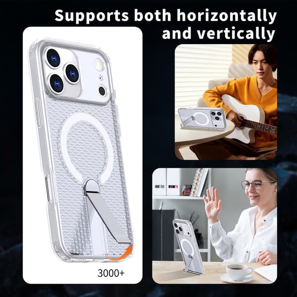 Etui til iPhone 18 Pro / 17 Pro med uthulet varmeavledning og skjult støtteben Grey