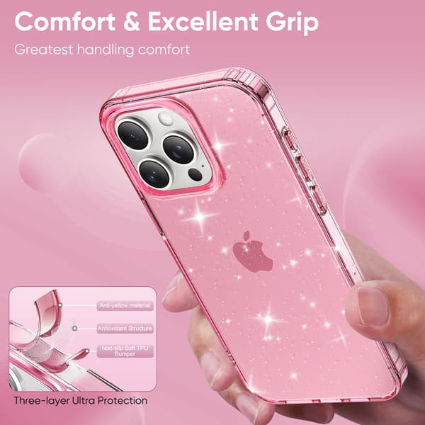 Telefondeksel til iPhone 16 Pro Max Glitter Støtsikkert Robust Pink