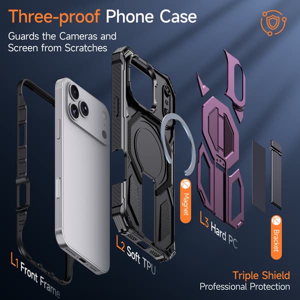 Fodral för iPhone 18 Pro Max / 17 Pro Max stötsäkert magnetiskt skyddsfodral med dolt stöd Grey