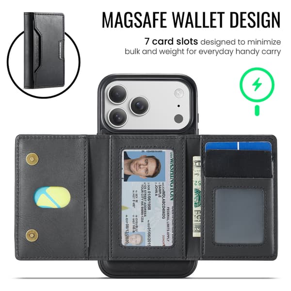 Etui til iPhone 16 Pro Max, magnetisk aftageligt pung-etui Black 16 Pro Max