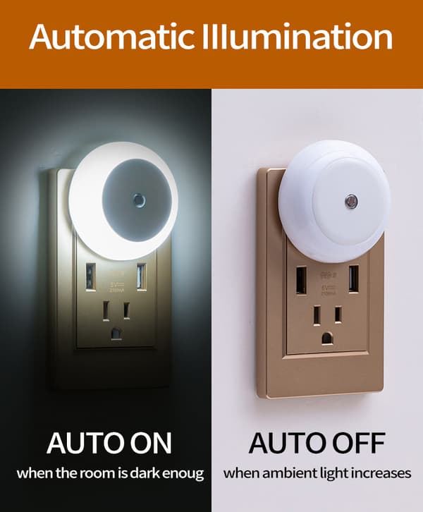 Ljusavkännande LED-nattlampa, insticksmodell, för sovrum, badrum, hall och kök, 3-pack White Light