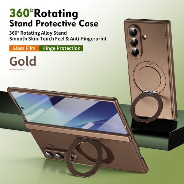 Telefondeksel til Samsung Galaxy Z Fold 7 Magnetisk Støtteben Ringholder Støtsikkert Robust Gold