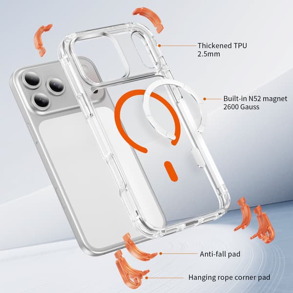 Fodral för iPhone 16 Pro, transparent magnetiskt mobilskal med bärrem Grey 16 Pro