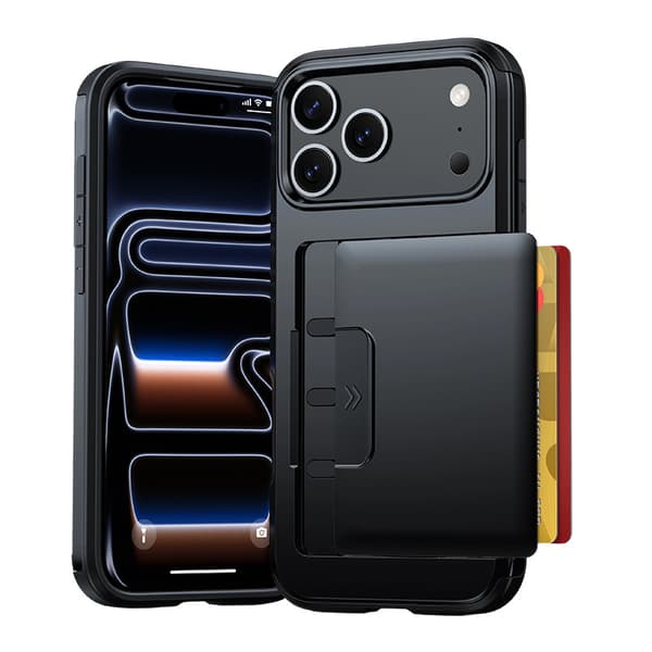 Kotelo iPhone 17 Pro Max / 18 Pro Max -suojakotelolle liukuvalla korttipaikalla Black