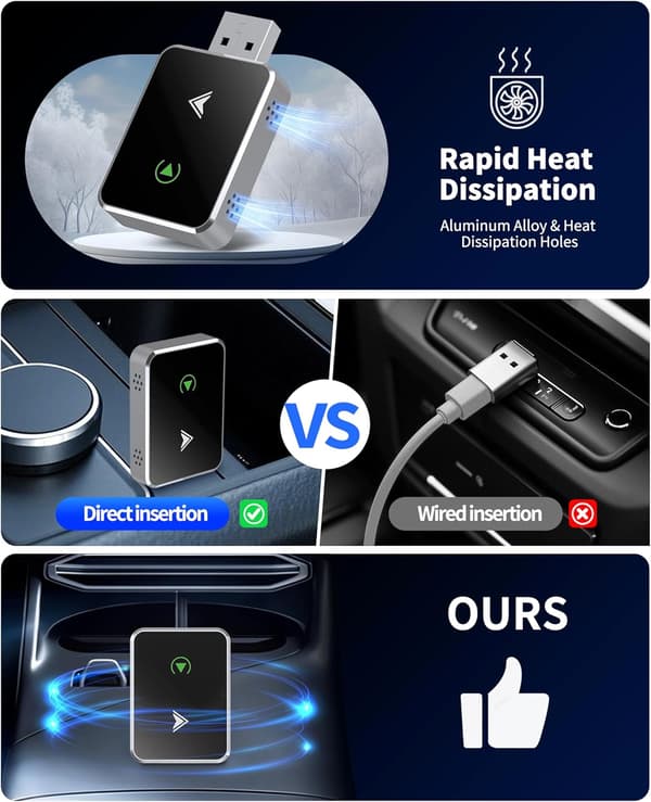 Langaton CarPlay-sovitin, 2025 päivitetty 2-in-1 CarPlay & Android Auto, Plug & Play, iPhonelle ja Androidille