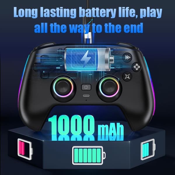 Trådløs controller til PS4/PC/Steam/Telefon – Hall Effect Joystick & Triggere med RGB-belysning White