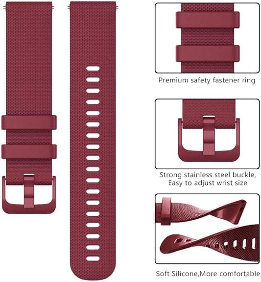 Rem til Garmin Vivoactive 4/Forerunner 255/265, 22mm Silikone Quick Release Erstatningsrem Wine Red
