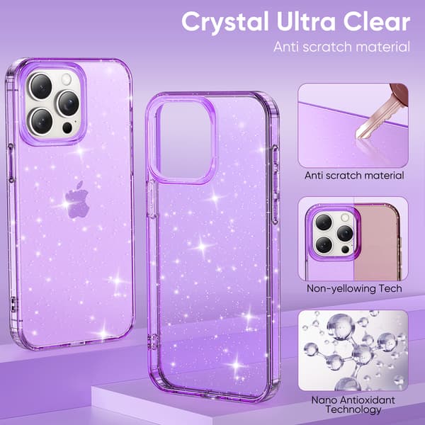 Telefondeksel til iPhone 16 Pro Max Glitter Støtsikkert Robust Purple