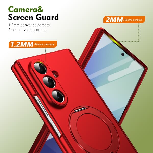 Telefondeksel til Samsung Galaxy Z Fold 7 Magnetisk Støtteben Ringholder Støtsikkert Robust Red