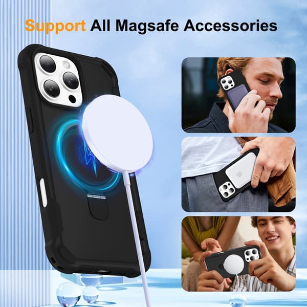 Telefonfodral för iPhone 17 Pro Max Magnetiskt Stödringhållare Stötsäkert Robust Black