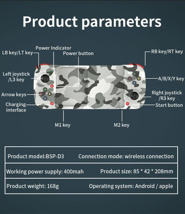 Strækbar mobilspilcontroller til iOS Android HarmonyOS smartphones Blue-Red