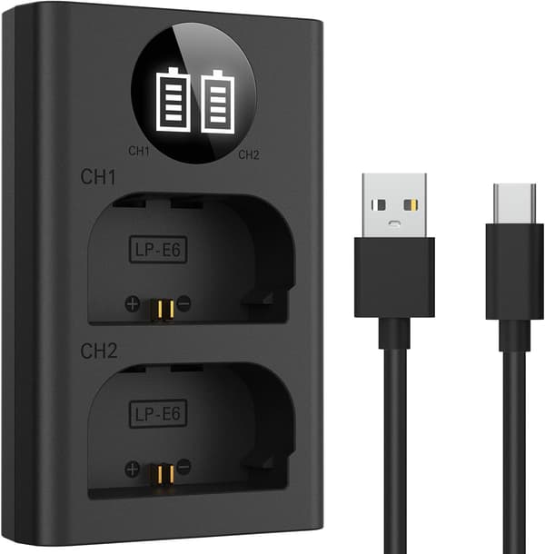 Laddare för Canon LP-E6 LP-E6N LP-E6NH batteri USB dubbla platser