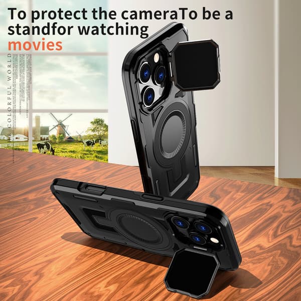 Telefoncover til iPhone 17 Pro Max Støtteben Linsecover Robust Magnetisk Black