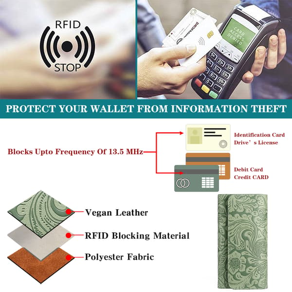 Lång plånbok för kvinnor, RFID-blockerande, präglad textur Light Brown