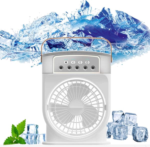Køleventilator, Bærbar Køleventilator, Ventilator med Is-kølesystem, 3 Vindhastigheder White
