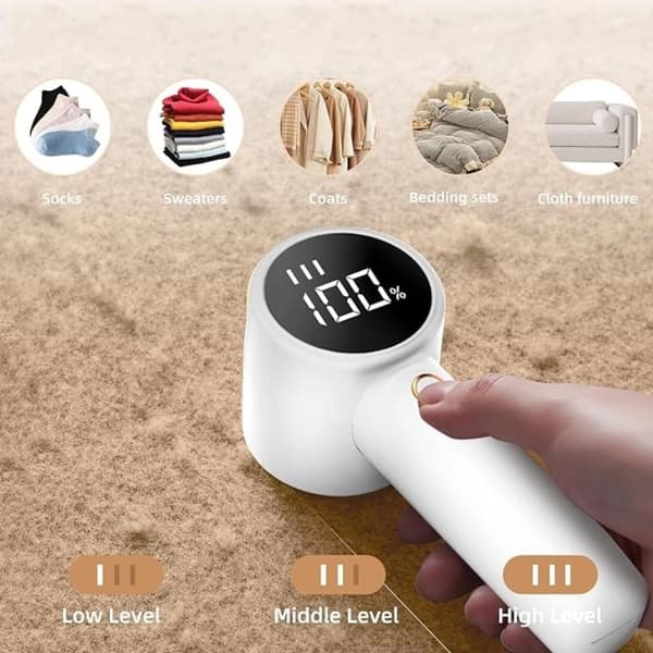 Elektrisk tygrakapparat, USB-uppladdningsbar med digital display White