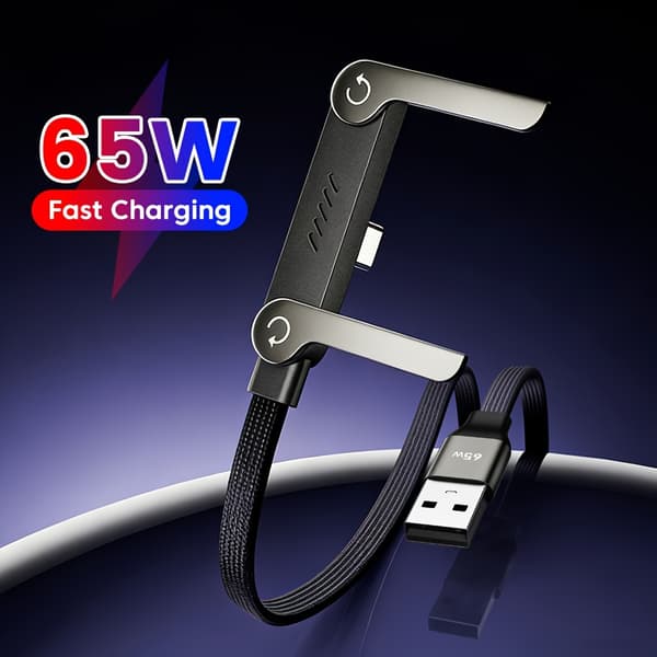 65W Foldbar USB-A til Type-C Opladerkabel med Stand