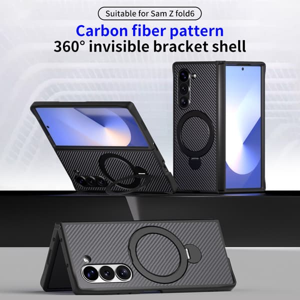 Telefondeksel til Samsung Galaxy Z Fold 6 Magnetisk Ringstativ Trådløs Lading Støtsikkert Robust Black