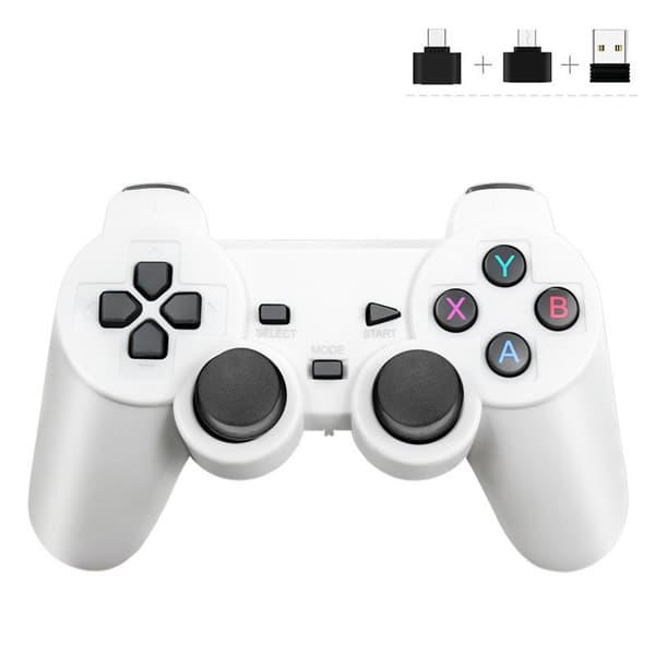 Trådlös handkontroll för PS3/PC/TV/Android – 2.4G Gamepad, Plug and Play med dubbla adaptrar White
