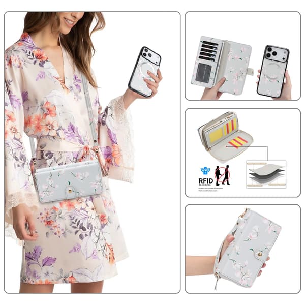 Puhelinkotelo iPhone 17 Pro Max -lompakko Crossbody-luottokorttipaikalla Gray
