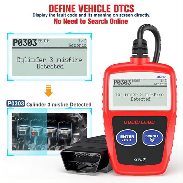 Bildiagnostikk MS309 OBD2 bil feilkodeleser kort