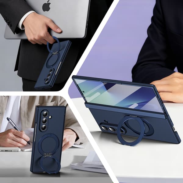Telefondeksel til Samsung Galaxy Z Fold 7 Magnetisk Støtteben Ringholder Støtsikkert Robust Blue
