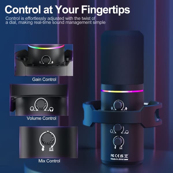 USB Dynamisk Mikrofonkit med Støjreduktion til Streaming, Gaming, Voice-Over, Sort