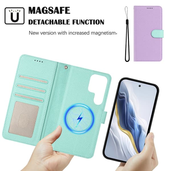 Mobilskal för Samsung Galaxy S25FE Magnetisk Plånbok RFID-blockerande Handledsrem Stötsäker Purple