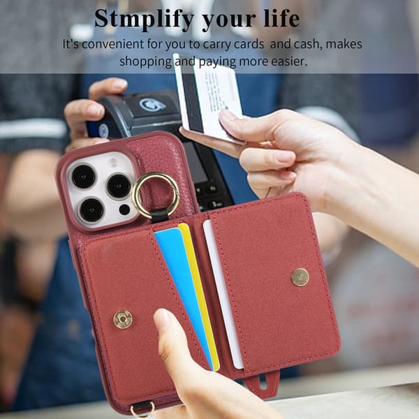 Telefonfodral för iPhone 16 Pro Max Plånbok Crossbody Stöd Red