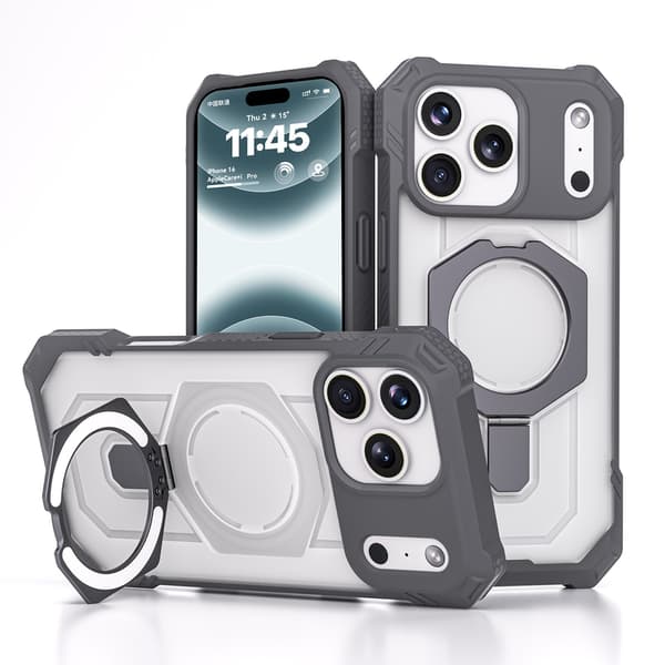 Telefonfodral för iPhone 17 Pro Max Robust Stödringhållare Stötsäker Gray