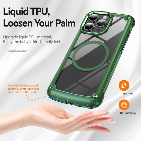Telefondeksel til iPhone 16 Pro Max Klart Støtsikkert Magnetisk Robust Green
