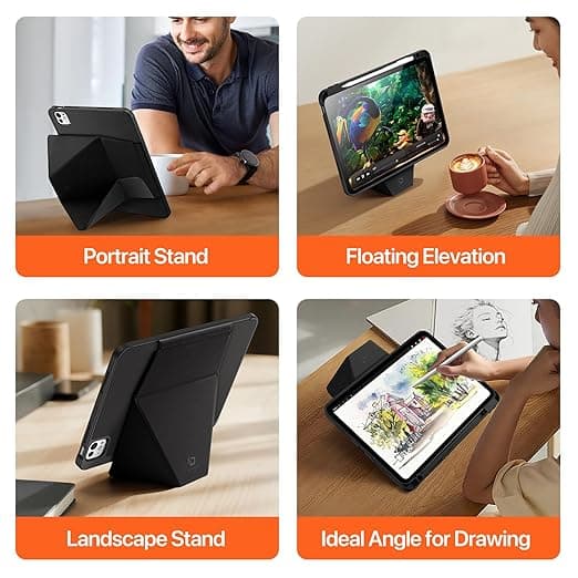 Futteral til iPad Air 13 2024-2026,5, Slankt stativ med blyantholder (rosa)