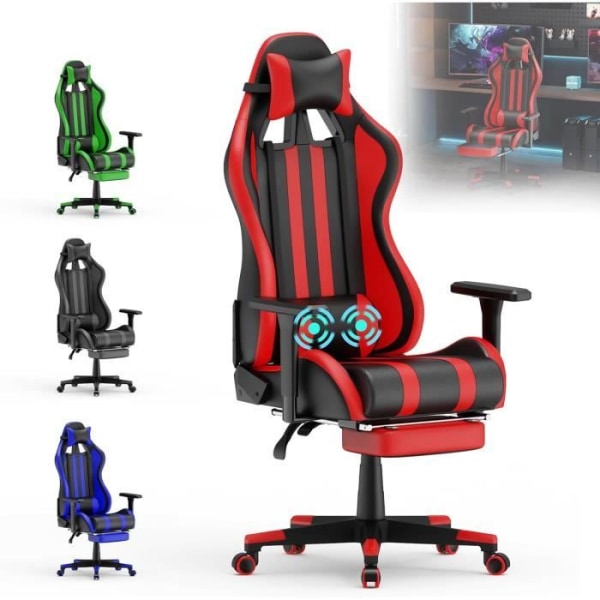 LARS360 Gaming Chair Datorstol med fotstöd, svankstöd och avtagbart nackstöd, ergonomisk (röd)