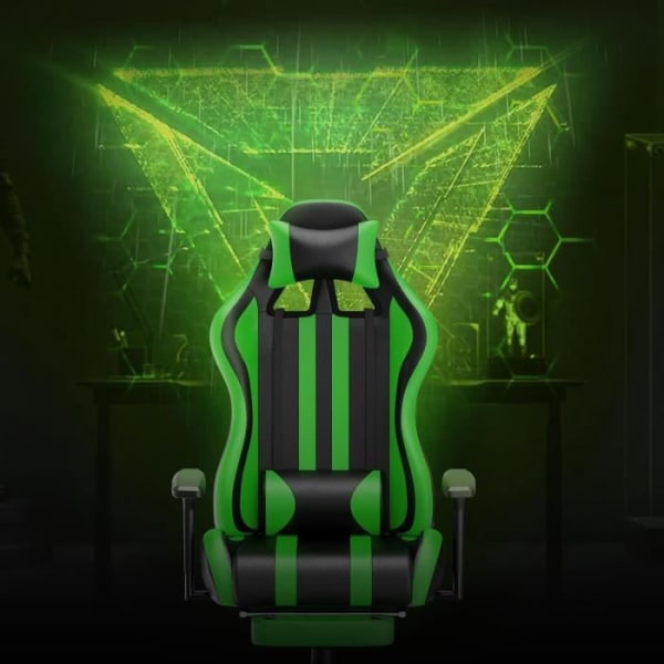 LARS360 Gaming Chair Datorstol med fotstöd, svankstöd och avtagbart nackstöd, ergonomisk, justerbar (grön)