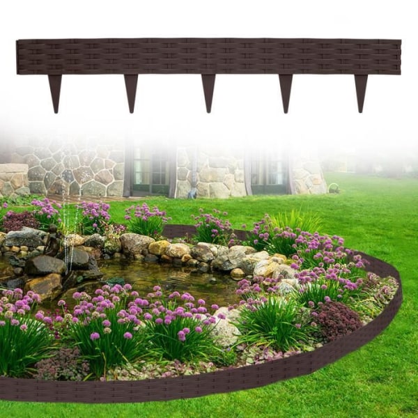 LARS360 50-pack rottinglook gräsmatta med 50 element 100 cm rotting design trädgårdssäng kant brun