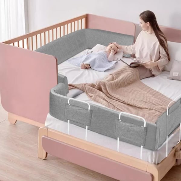 LARS360 Deformerbar sängstång Höjdjusterbar 100 cm Babyskydd Barnsängskydd Kan tas isär, tvättas grå