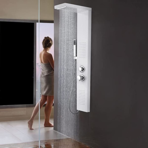 LARS360 Duschpanel i rostfritt stål 4 i 1 duschsystem med handdusch, massageregndusch och vattenfall vit