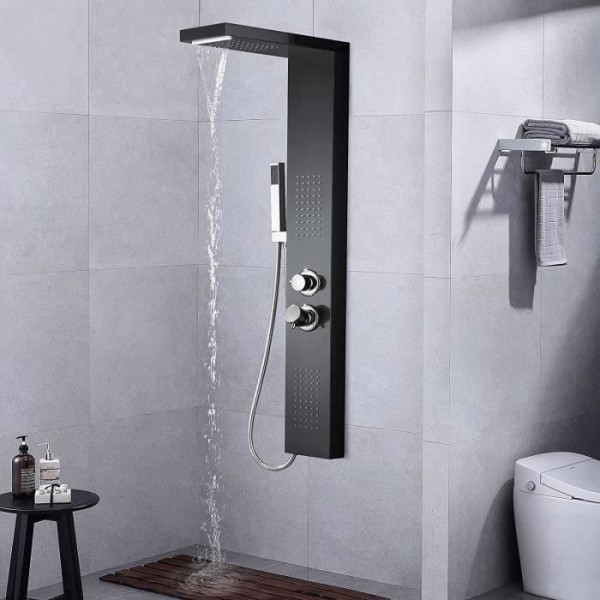 LARS360 Duschpanel, gjord av rostfritt stål, duschset för badrumsdusch (svart)